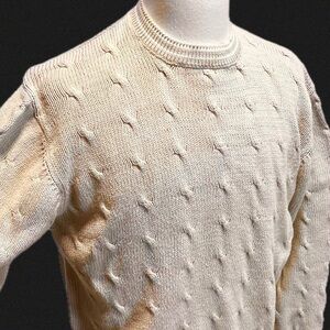VINTAGE men’s cable knit sweater neutral tan 100%‎ cotton casual Pringle 70s 80s
